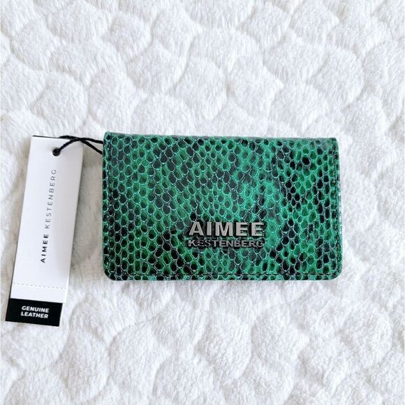 NEW Aimee Kestenberg Sammy bifold wallet emerald green snakeskin leather - Picture 1 of 8